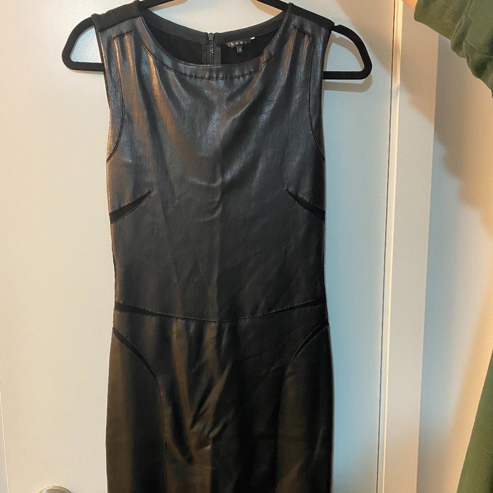 Size 2 Black and Leather Theory Dress